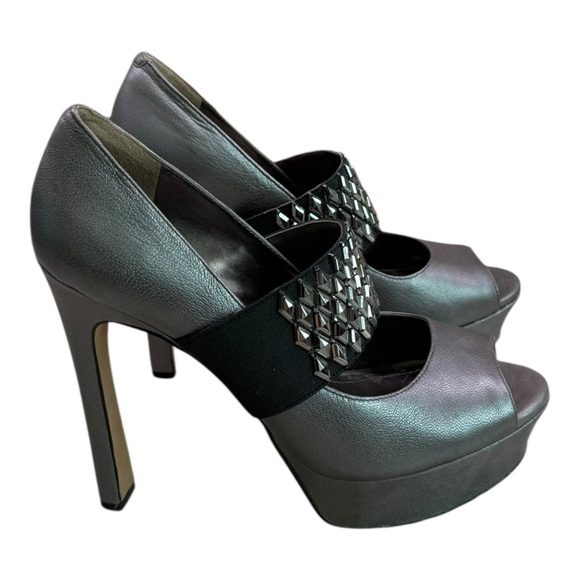 Vince Camuto Biscane Graphite Gray Embellished Platform Peep Toe Heels Size 8M - Picture 4 of 7